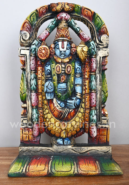 Colourful Handmade Light Weight Tirumala Srinivasa Balaji Standing Wooden Sculpture 14"