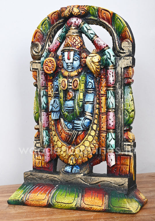 Colourful Handmade Light Weight Tirumala Srinivasa Balaji Standing Wooden Sculpture 14"