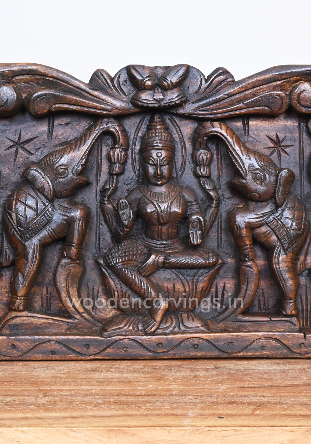 Attractive Handmade Work of Asta Ganesha With Goddess GajaLakshmi Horizontal Wooden Panel 60"