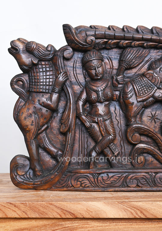 Gorgeous GajaLakshmi with Standing Animal Yaazhi and Sevagis Horizontal Wall Panel 36"