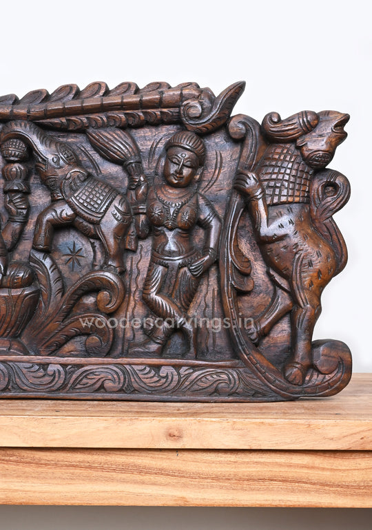 Gorgeous GajaLakshmi with Standing Animal Yaazhi and Sevagis Horizontal Wall Panel 36"