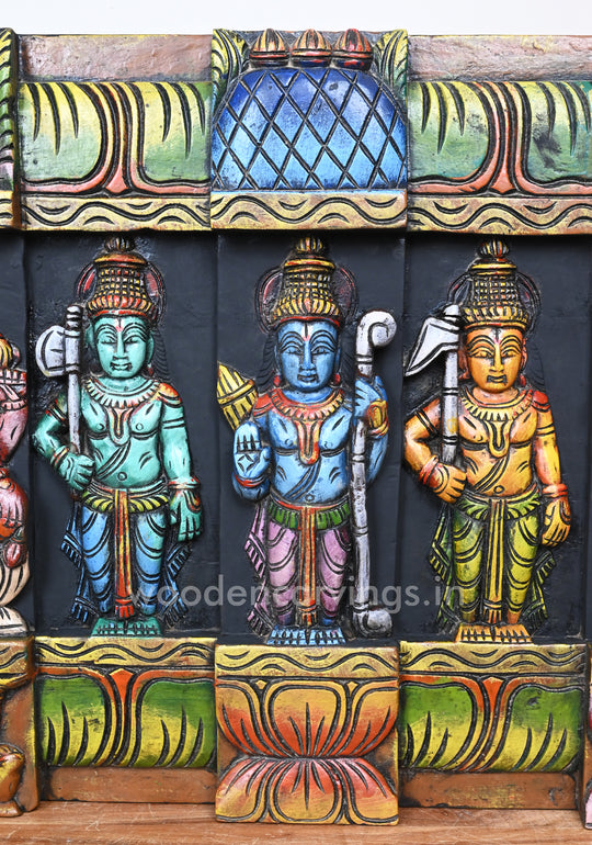 Colourful Attractive Mahavishnu Horizontal Ten Powerful Avatars Handmade Wooden Wall Panel 54"