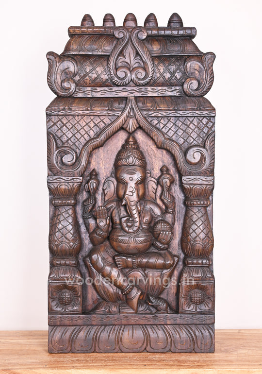 Pillar with Mandap Design Ganapathi Seated on Lotus Wooden Handmade Kavadi Wall Mount 37"