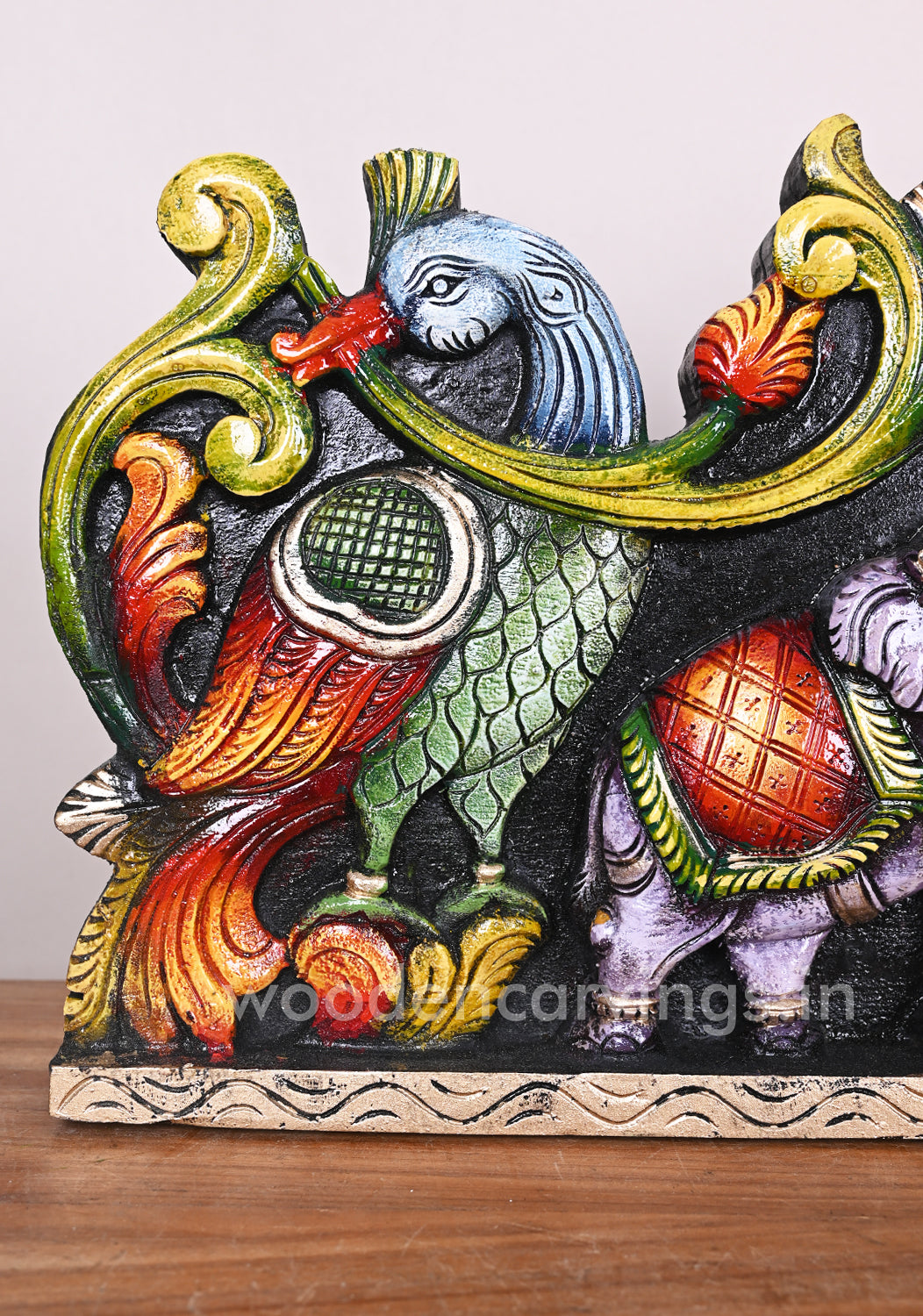 Colourful Bright Attractive Gaja Ganesha with Grey Elephants Horizontal Hook Fixed Wall Panel 35"