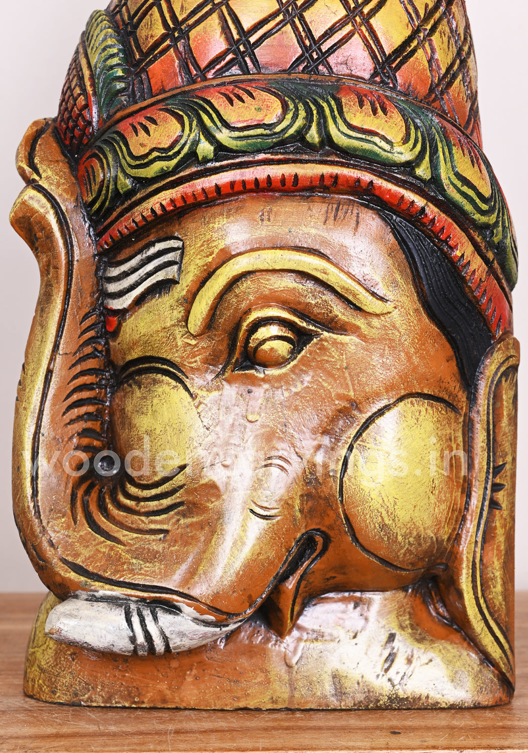 Lord Ganesha Upraised His Trunk Wooden Multicoloured Light Weight Home Decor Mask 18"