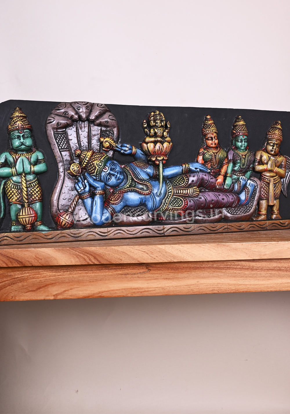 Reclining Lord Ranganathar on Adhisesha's lap With MahaLakshmi, Garuda, Hanuman Panel 32"