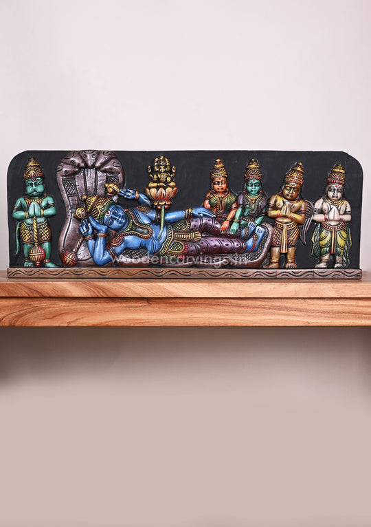 Reclining Lord Ranganathar on Adhisesha's lap With MahaLakshmi, Garuda, Hanuman Panel 32"