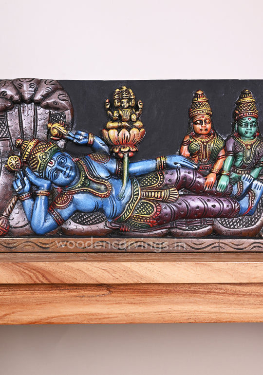 Reclining Lord Ranganathar on Adhisesha's lap With MahaLakshmi, Garuda, Hanuman Panel 32"