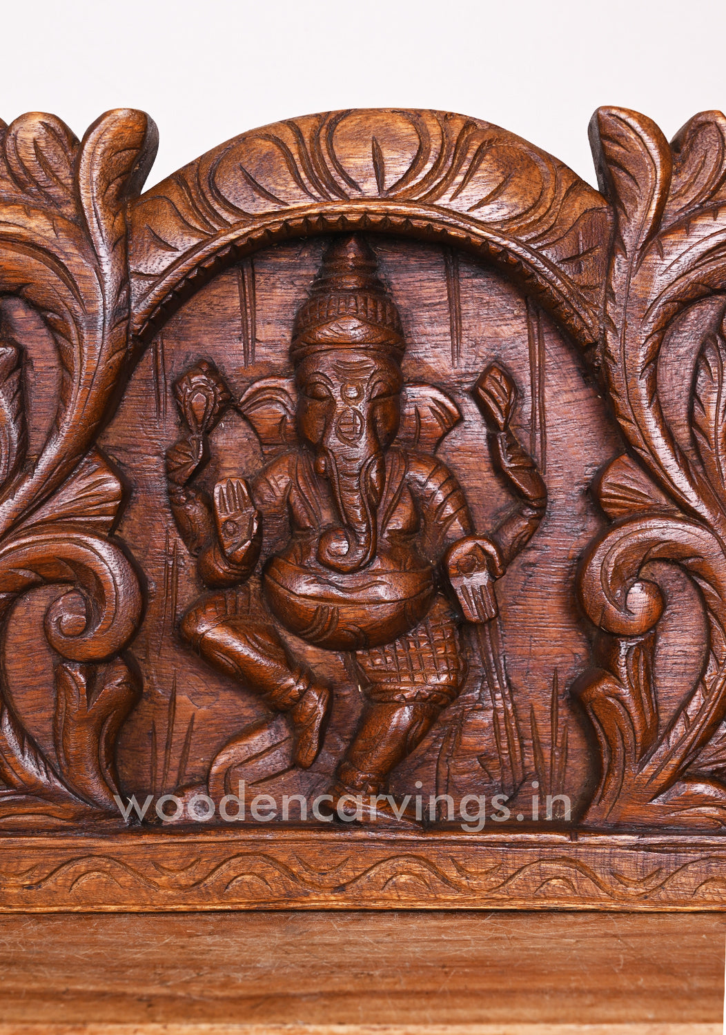 Special Artistry Work of Five Ganesha Horizontal Floral Design Wooden Handmade Wall Panel 48"