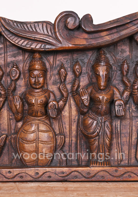 Wooden Mahavishnu Ten Powerful Avatars Save People From Evils Horizontal Wax Brown Wall Panel 48"