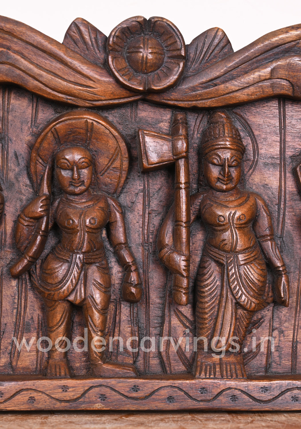 Wooden Mahavishnu Ten Powerful Avatars Save People From Evils Horizontal Wax Brown Wall Panel 48"