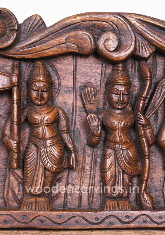 Wooden Mahavishnu Ten Powerful Avatars Save People From Evils Horizontal Wax Brown Wall Panel 48"