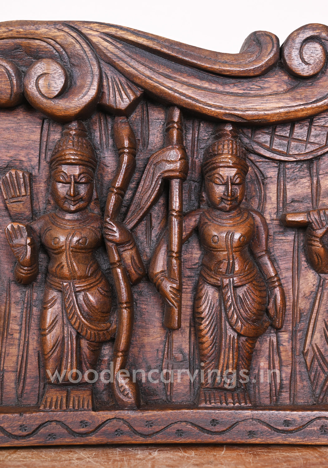 Wooden Mahavishnu Ten Powerful Avatars Save People From Evils Horizontal Wax Brown Wall Panel 48"