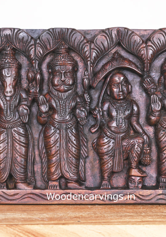 Wooden Maha Vishnu Ten Powerful Avatars For Destroy Bad Evils Hooks Fixed Horizontal Panel 38"