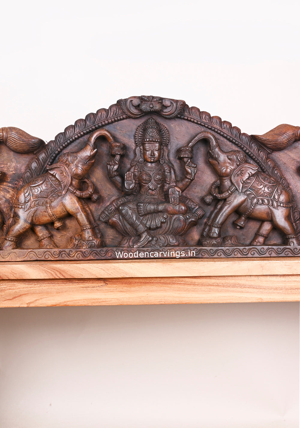 Prosperity Beauty Goddess GajaLakshmi Wooden Handmade Arch Elephants with Sevagars Wall Panel 45"