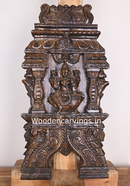 Wealthy Gorgeous Seated on Lotus Shri MahaLakshmi Polished Wooden Kavadi Wall Mount 24"