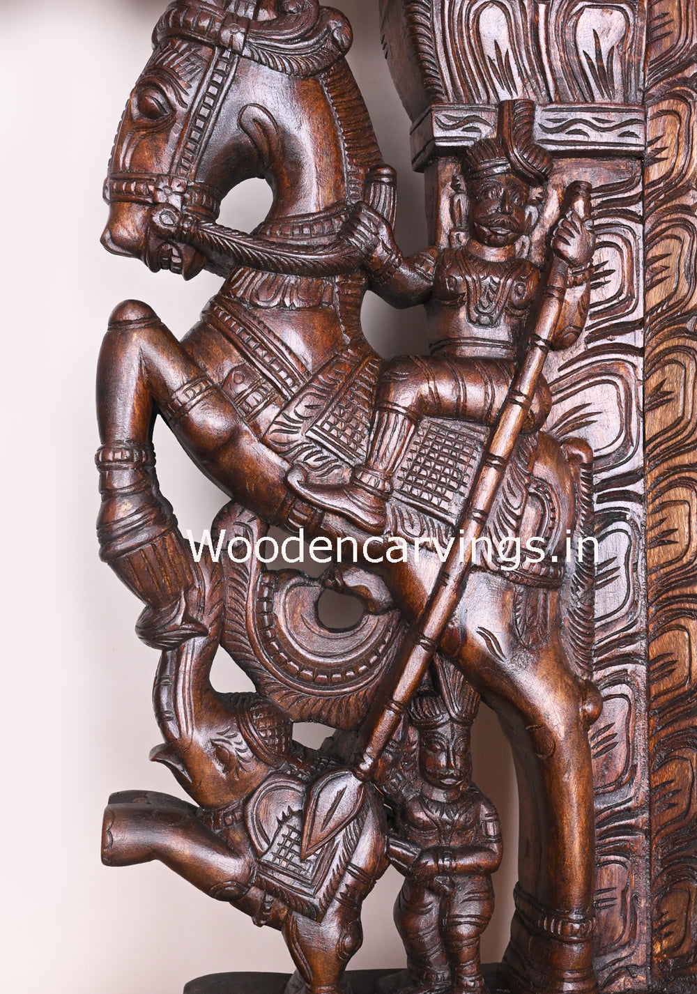 Warriors Win The Battle With Powerful Horses, Paired Elephants With Soldiers Handamade Wax Brown Brackets 30"