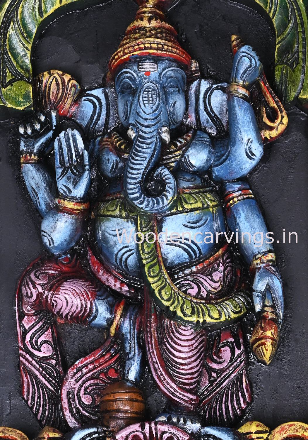 Wooden Vertical Asta Ganesha Multicoloured Entrance Decor Hooks Fixed Beautiful Wall Panel 78"