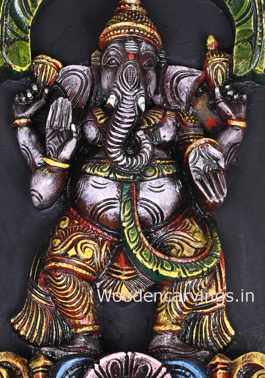 Wooden Vertical Asta Ganesha Multicoloured Entrance Decor Hooks Fixed Beautiful Wall Panel 78"