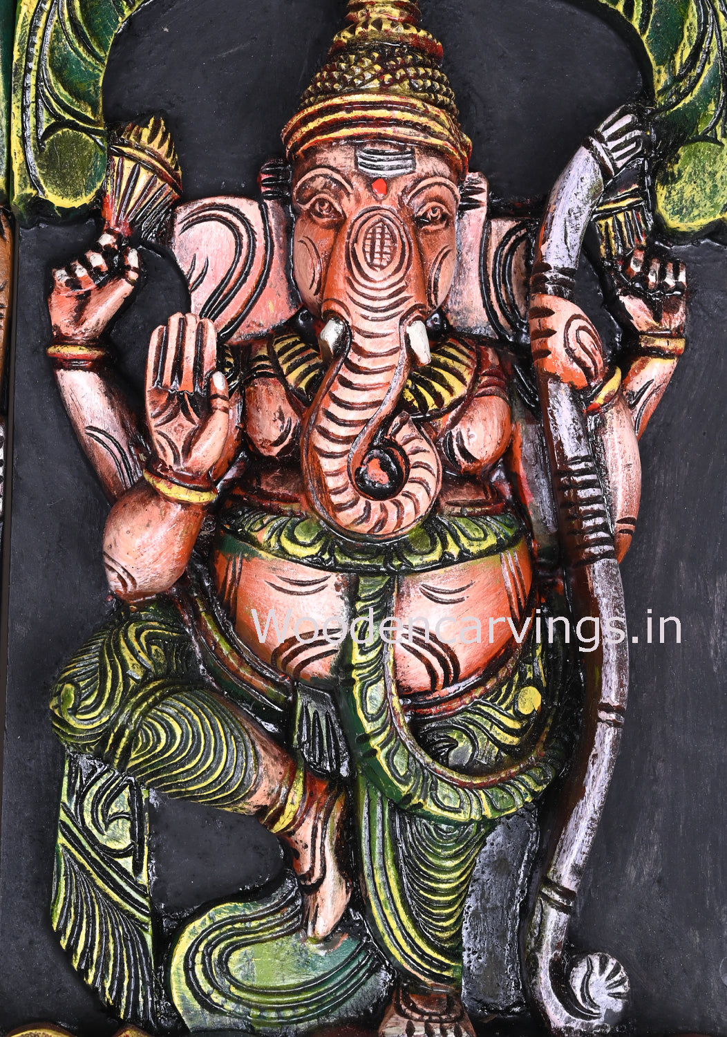 Wooden Vertical Asta Ganesha Multicoloured Entrance Decor Hooks Fixed Beautiful Wall Panel 78"