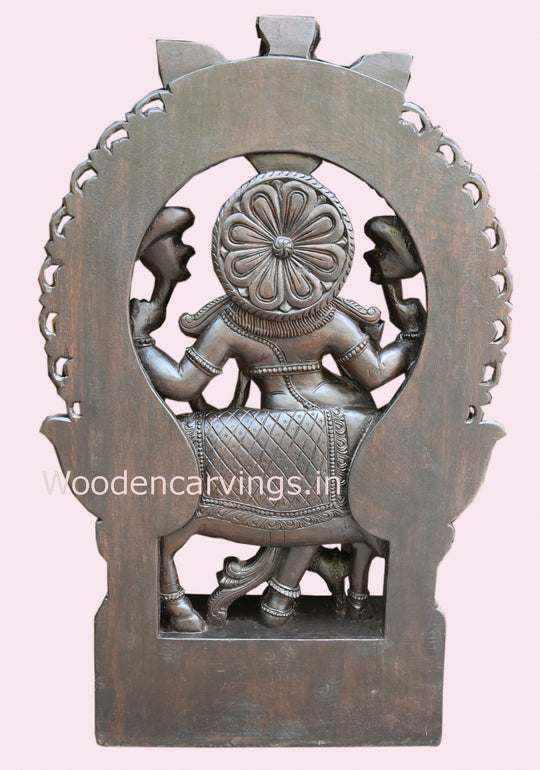 Standing Shri Krishna Playing With Flute Arch Wooden Polished Fine Finishing Showpiece Sculpture 49"