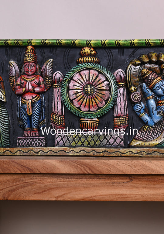 Peacock Design Reclining Lord Ranganathar With Lord garuda,and Hanuman Wooden Wall Panel 48"