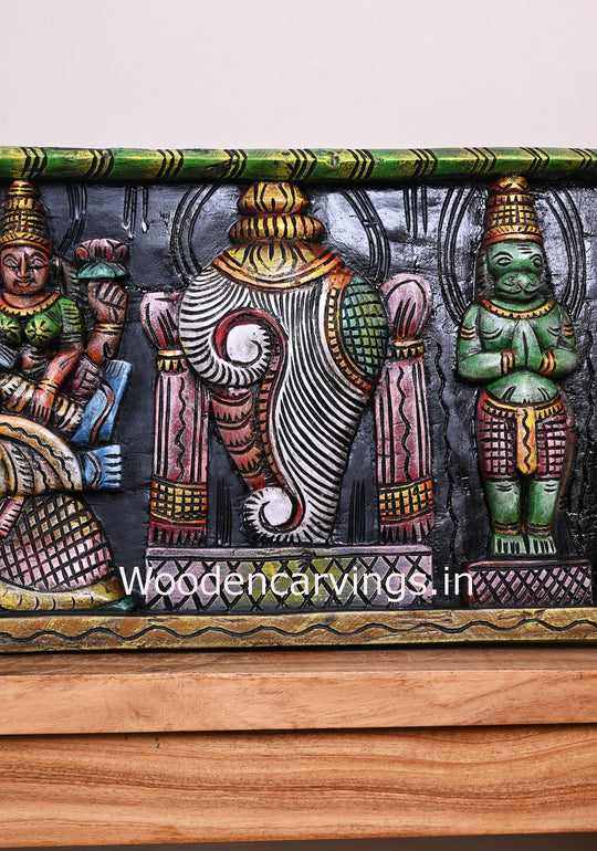 Peacock Design Reclining Lord Ranganathar With Lord garuda,and Hanuman Wooden Wall Panel 48"