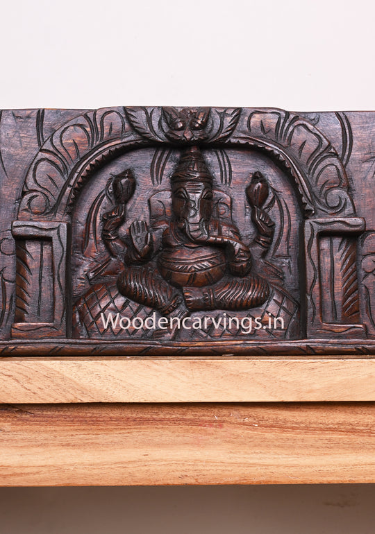 Horizontal Gaja Ganesha With Goddess MahaLakshmi and Saraswathi Devi Wooden Handmade Wall Panel 54"