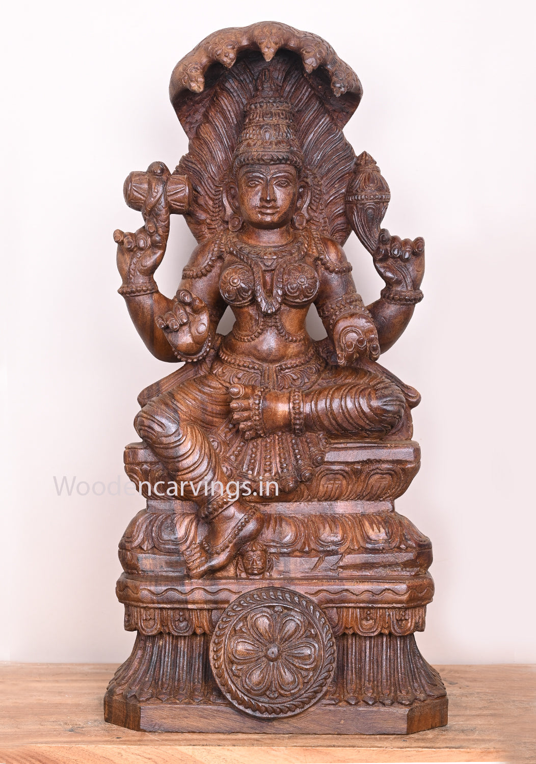 Goddess of Snakes Vasuki Naga Rani Briskly Seated on Base Wax Brown Handmade Sculpture 25"