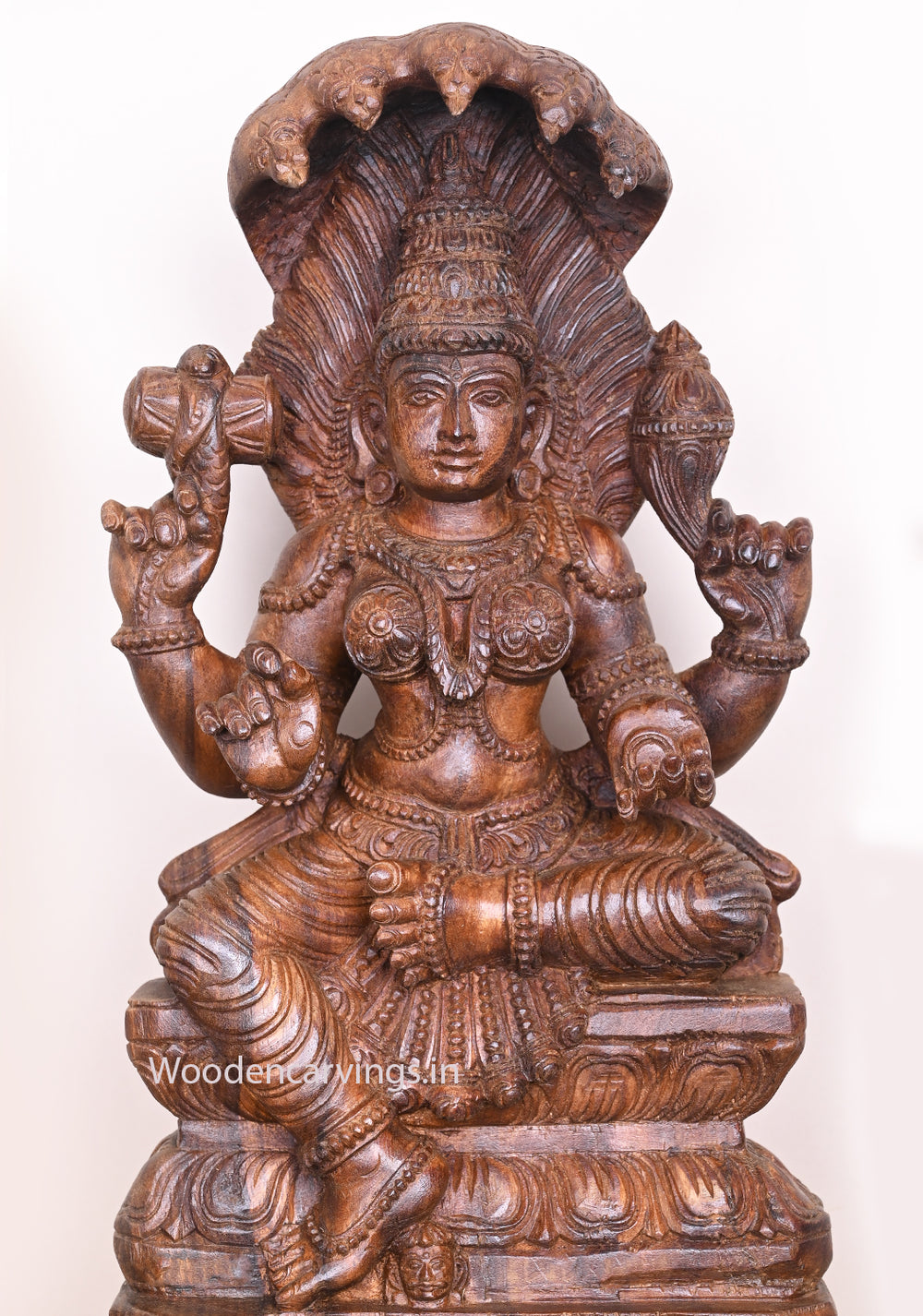 Goddess of Snakes Vasuki Naga Rani Briskly Seated on Base Wax Brown Handmade Sculpture 25"