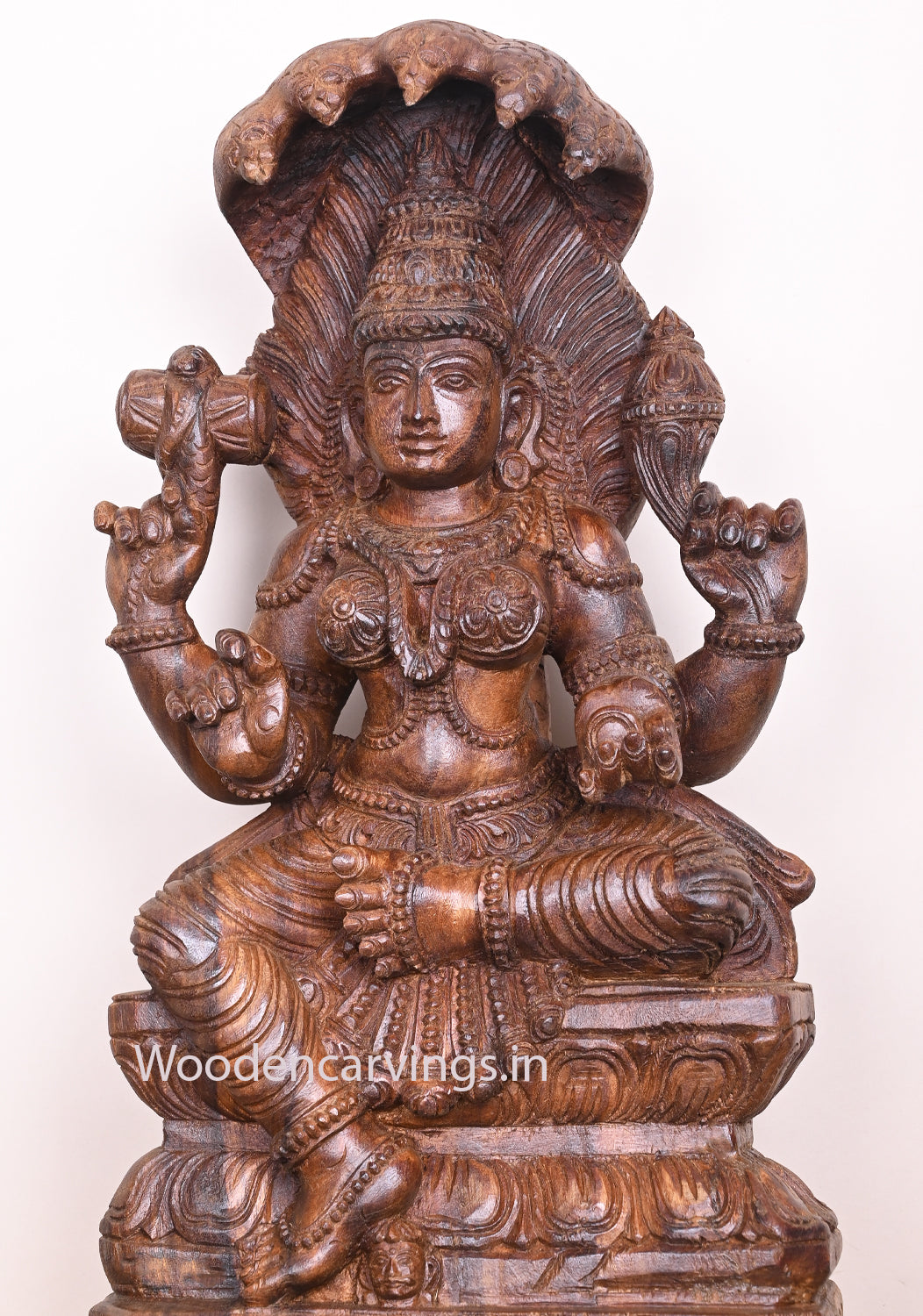 Goddess of Snakes Vasuki Naga Rani Briskly Seated on Base Wax Brown Handmade Sculpture 25"