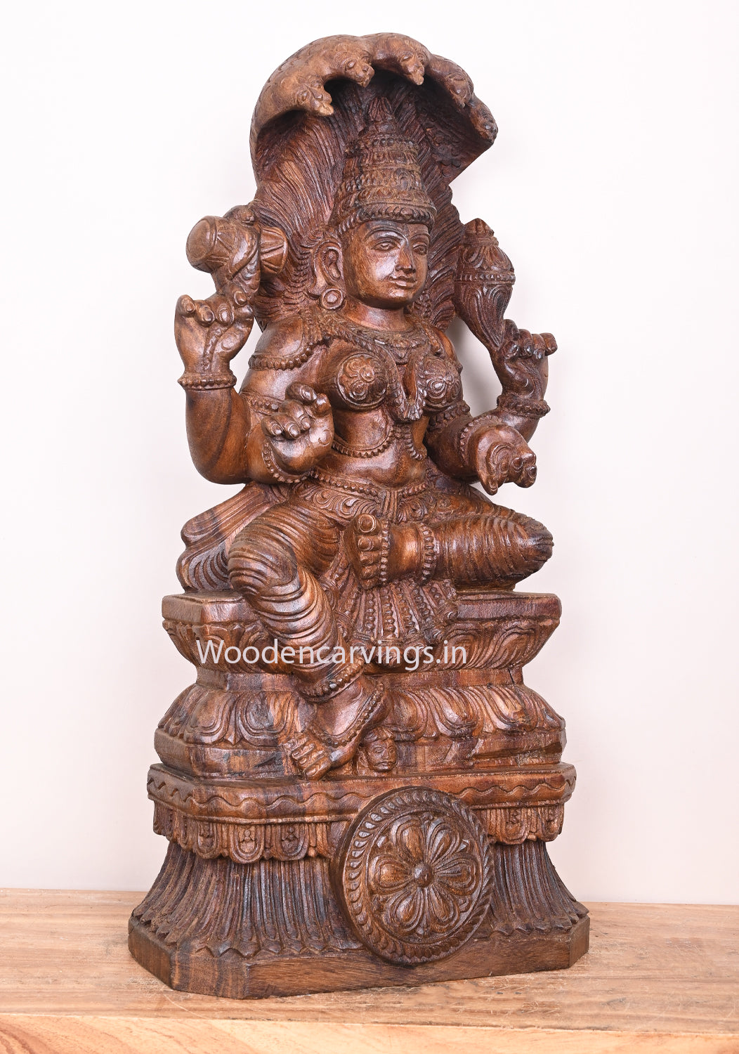 Goddess of Snakes Vasuki Naga Rani Briskly Seated on Base Wax Brown Handmade Sculpture 25"