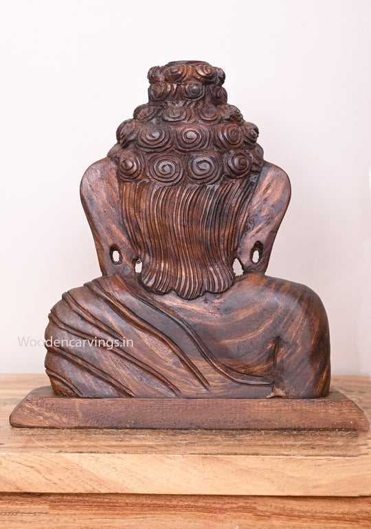 Art Work of Lord Buddha Carved on Base Wooden Handcraft Entrance Decor Wall Mount Sculpture 13"