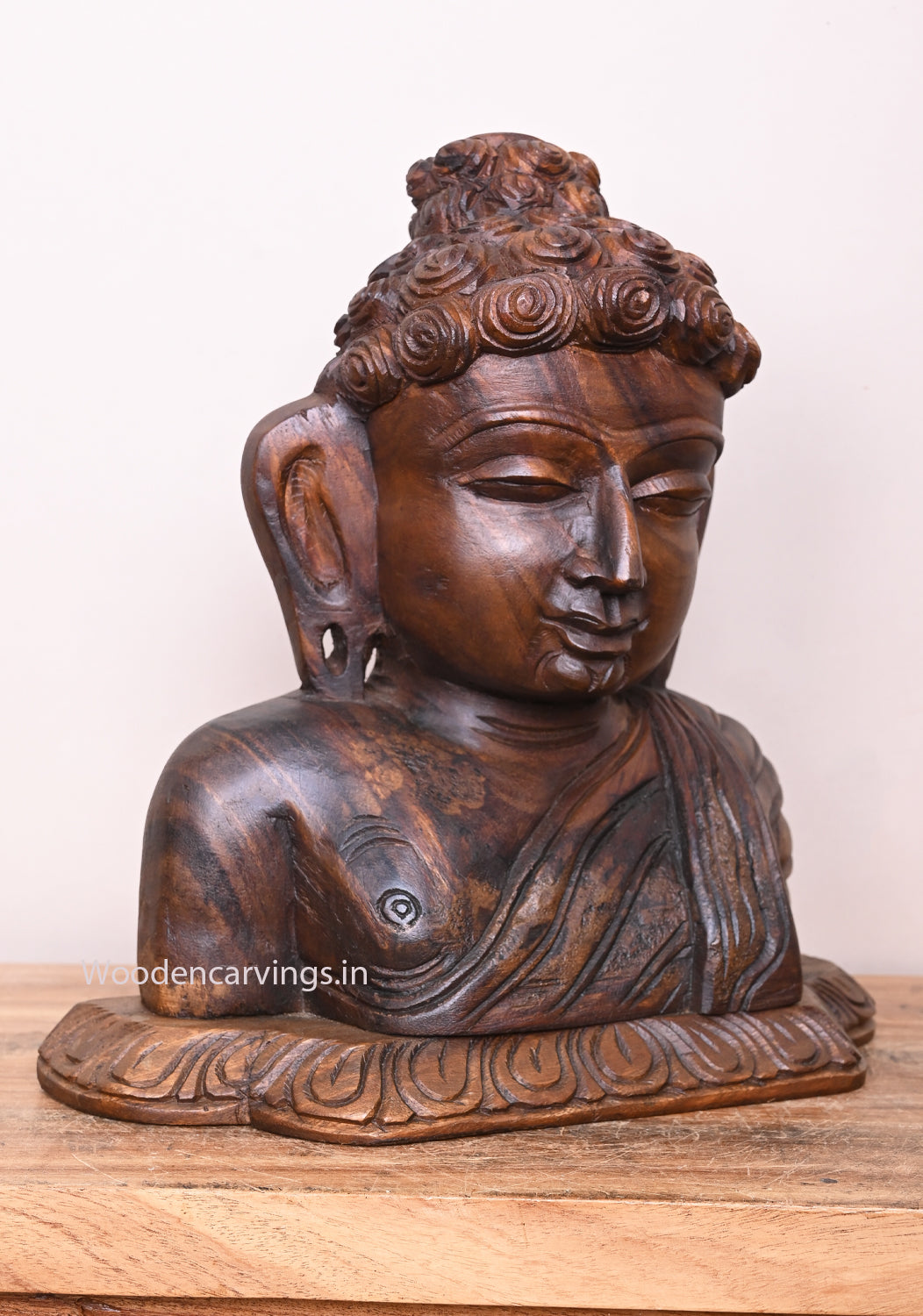 Art Work of Lord Buddha Carved on Base Wooden Handcraft Entrance Decor Wall Mount Sculpture 13"