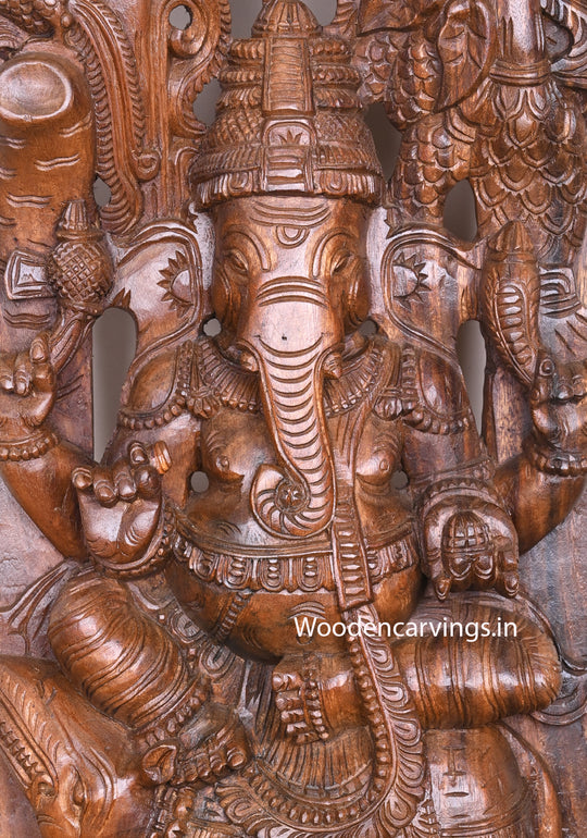 Ganapathy on His Vahana Rat Wooden Fine Finishing Hand made Detaily Carved Jali Work Wall Mount 37"