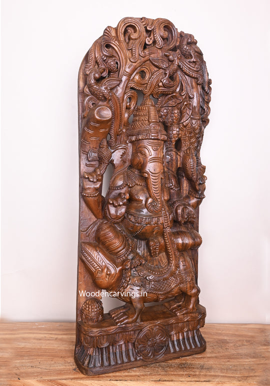 Ganapathy on His Vahana Rat Wooden Fine Finishing Hand made Detaily Carved Jali Work Wall Mount 37"