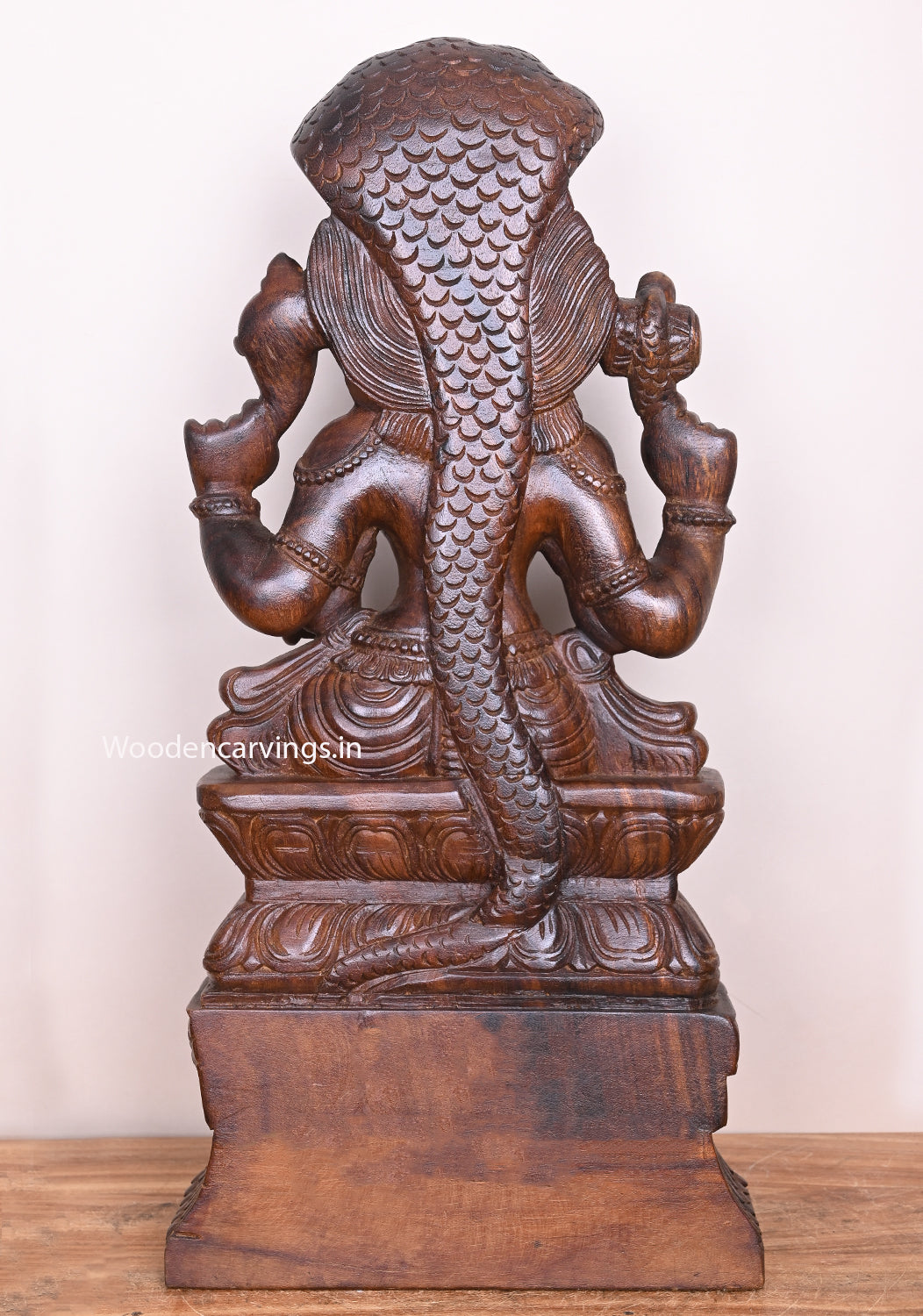 Powerful Female Goddess Naga Rani Briskly Seated on Base Wooden Handmade Wax brown Sculpture 26"