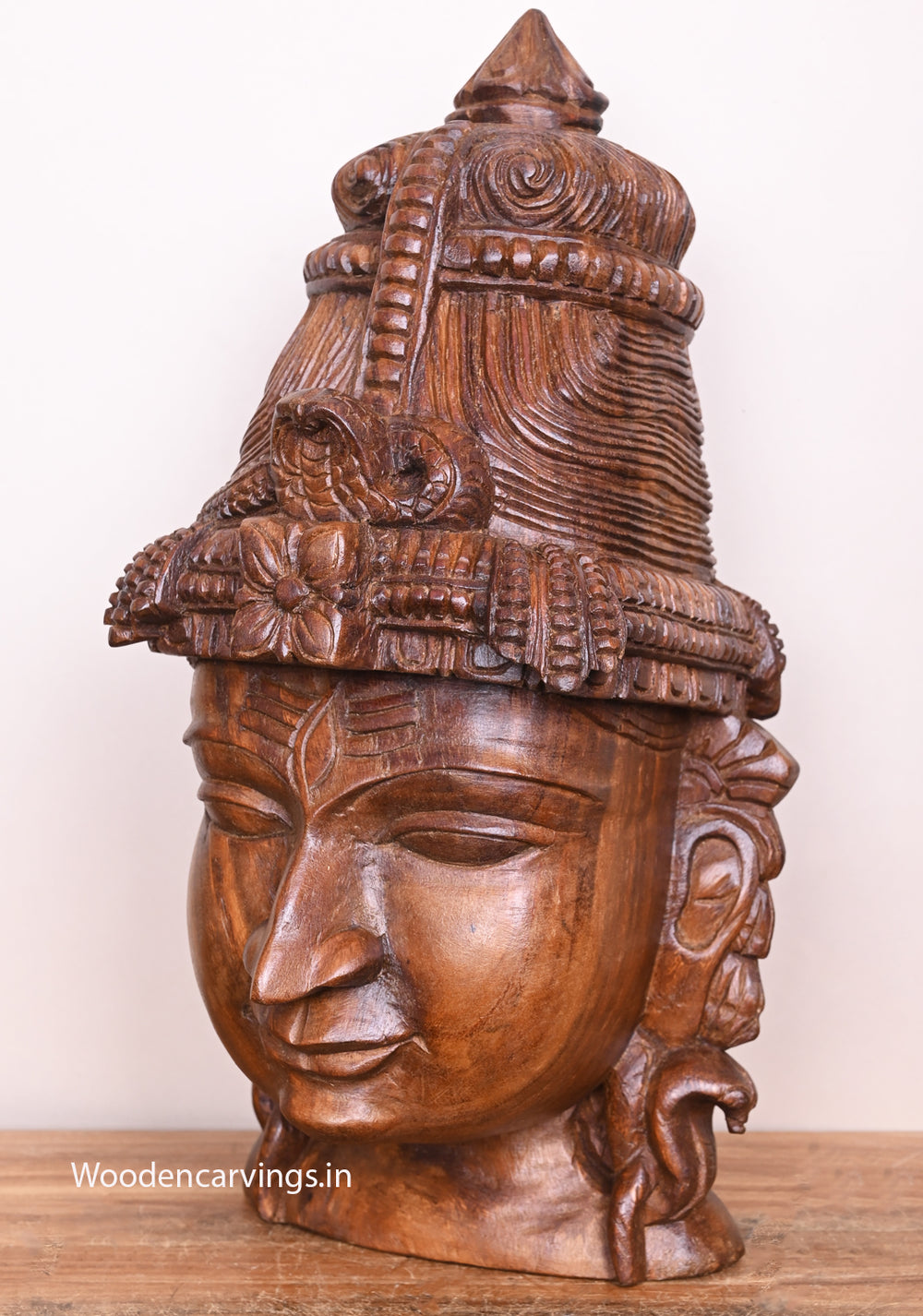 Lord Mahadev Handmade Detaily Carved Entrance and Pooja Room Decor Wooden Mask 21"