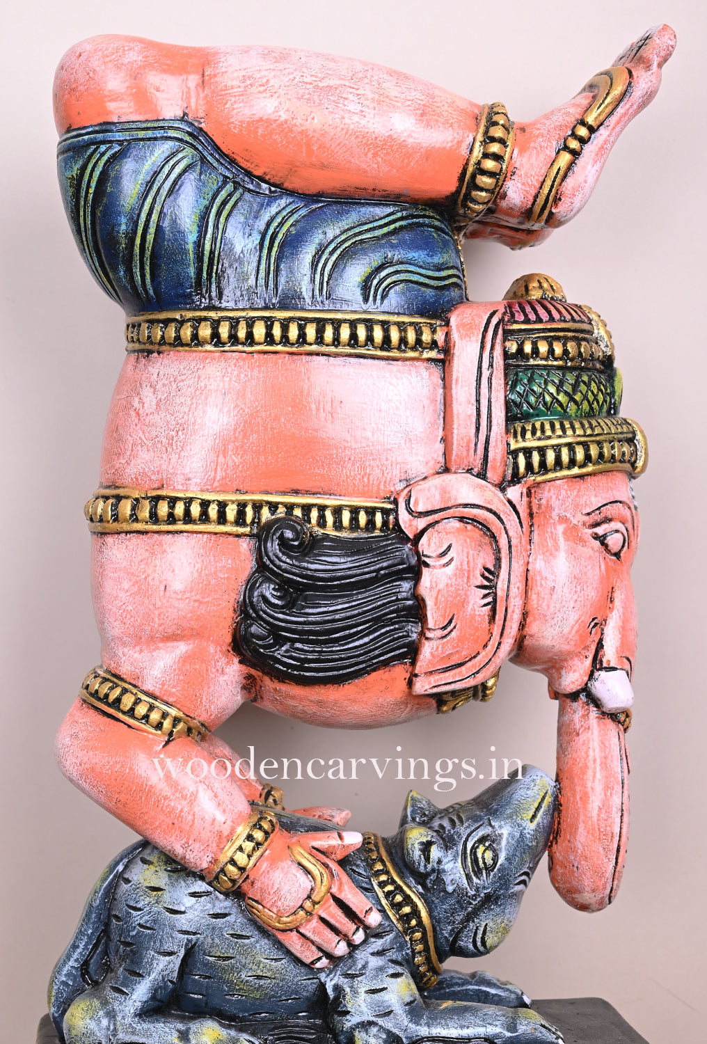 Lord Ganapathi Doing Yoga Gandha Bherundasana on His Vahana Mouse Unique Handmade Art Work Sculpture 25"