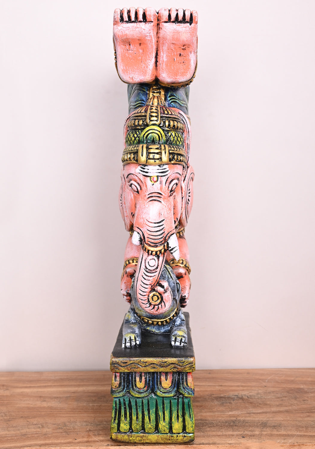 Lord Ganapathi Doing Yoga Gandha Bherundasana on His Vahana Mouse Unique Handmade Art Work Sculpture 25"