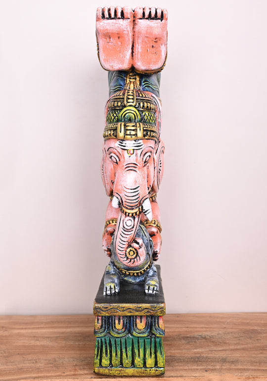 Lord Ganapathi Doing Yoga Gandha Bherundasana on His Vahana Mouse Unique Handmade Art Work Sculpture 25"