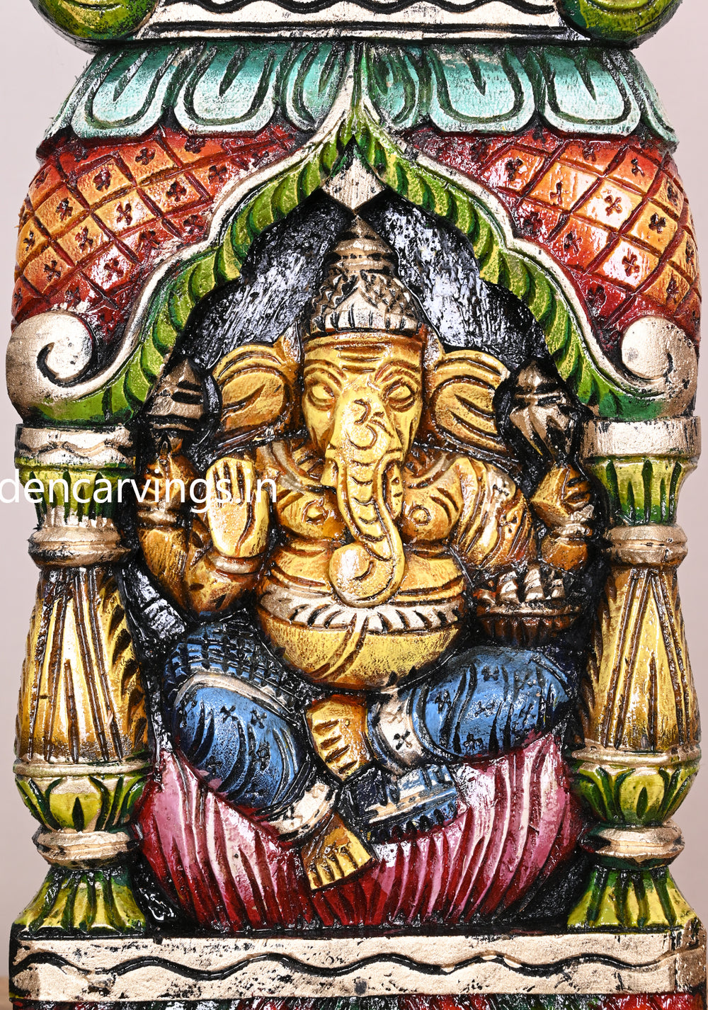 Yellow Ganesh Gopuram With Pillar Design Home Decor Wooden Detaily Handmade Kavadi 18"