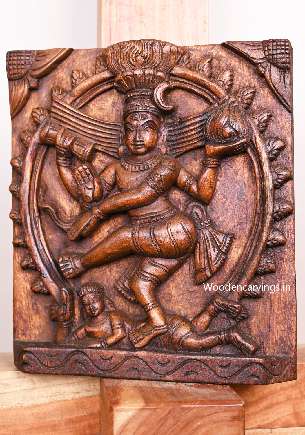 Hindu God Dancing Nataraja Handmade Light Weight Artistic Wax Brown Hooks Fixed Wall Mount 12.5"