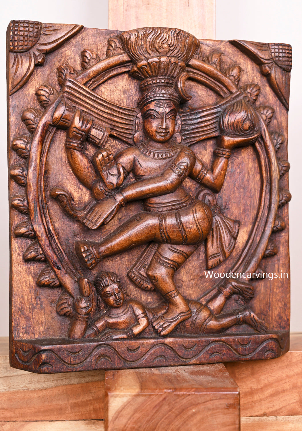 Hindu God Dancing Nataraja Handmade Light Weight Artistic Wax Brown Hooks Fixed Wall Mount 12.5"