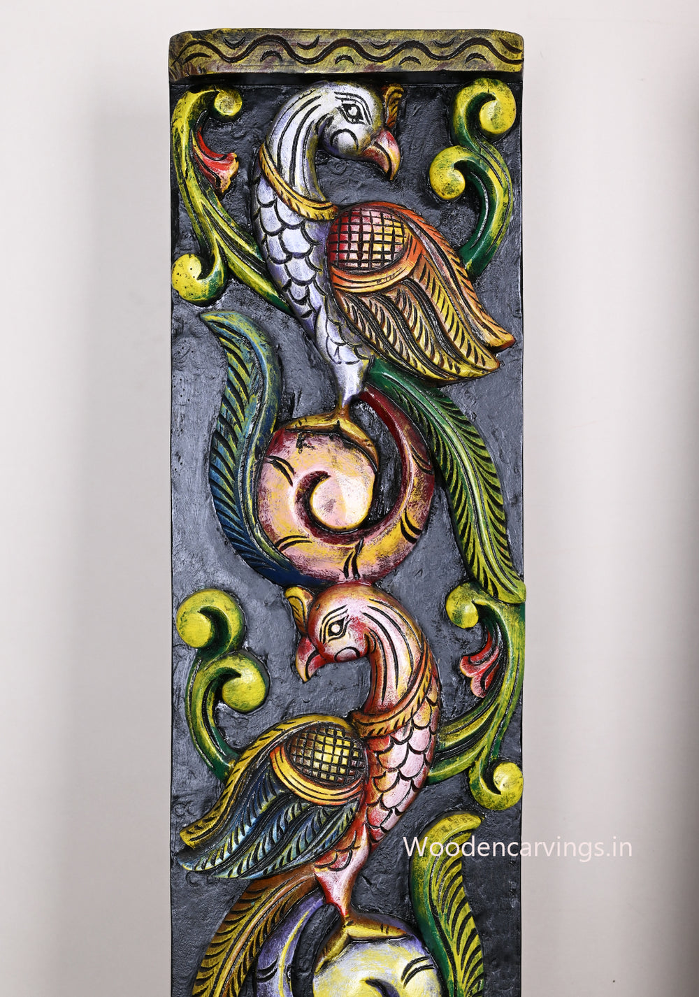 Standing Colourful Peacock on Tree Wooden Home and Enrance Decor Vertical Hooks Fixed Wall Panel 36"