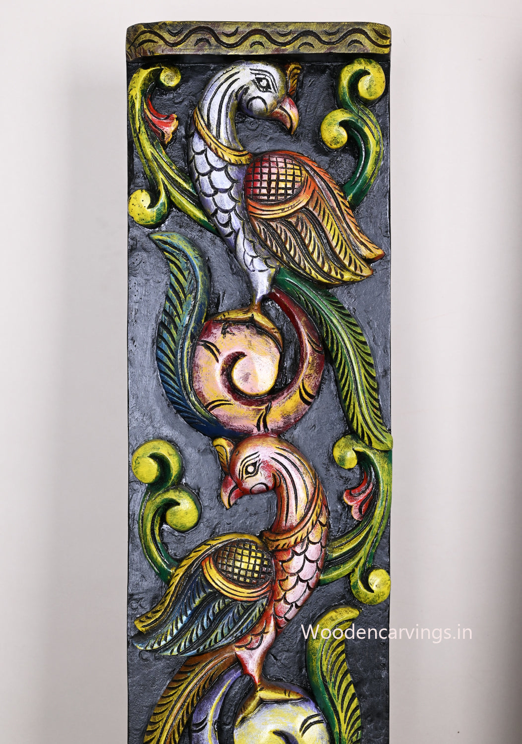 Standing Colourful Peacock on Tree Wooden Home and Enrance Decor Vertical Hooks Fixed Wall Panel 36"