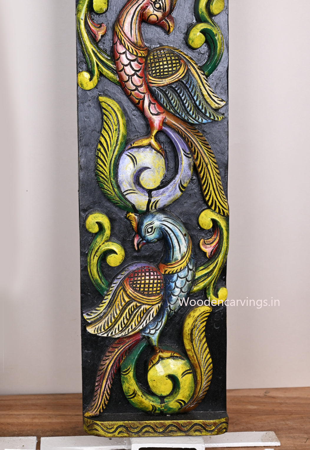 Standing Colourful Peacock on Tree Wooden Home and Enrance Decor Vertical Hooks Fixed Wall Panel 36"