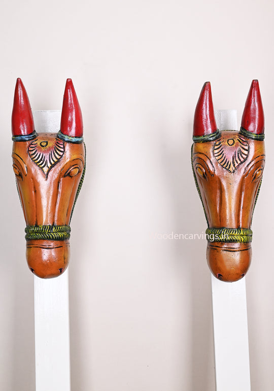 Multicoloured Wooden Paired Entrance Decor Hooks Fixed Home Vastu Detaily Carved Masks  16"