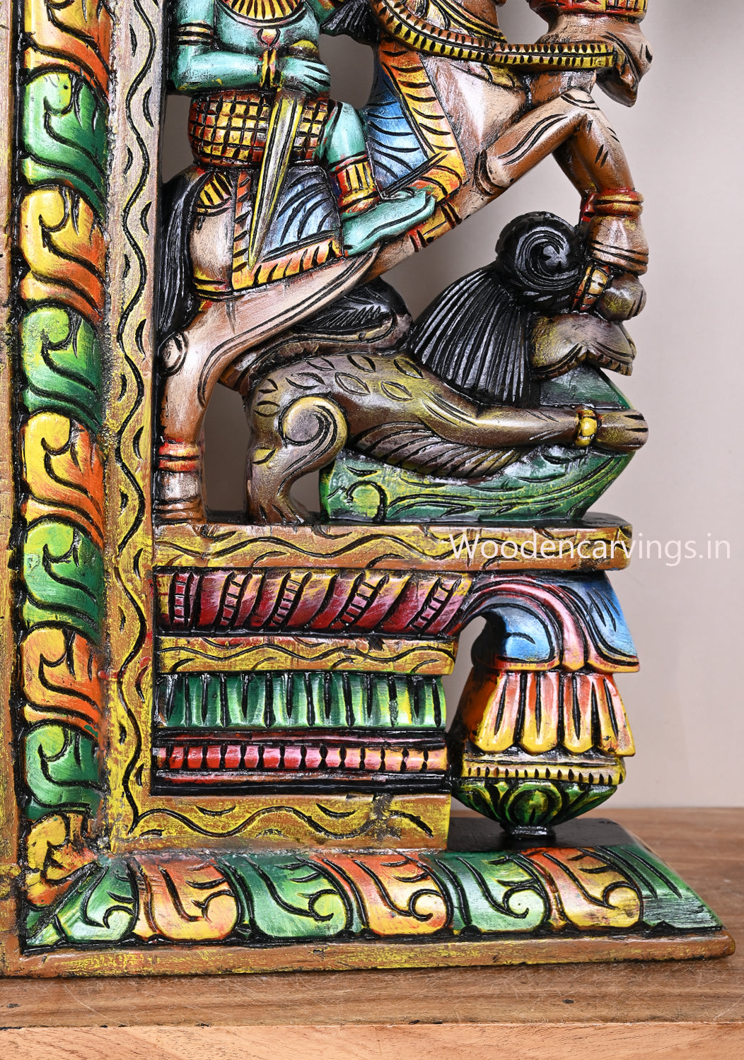 Man Riding on Horse With Yaazhi Bodhil Designed Handmade Beautiful Art Work With Coloured Finishing 24"