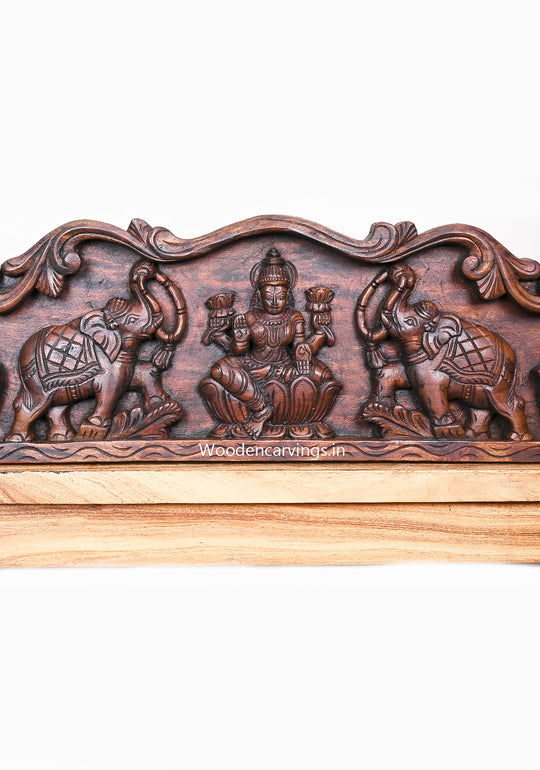 Wooden Gaja Lakshmi Simple and Beautiful Floral Design Wax Brown Horizontal Hooks Fixed Wall Panel 30"